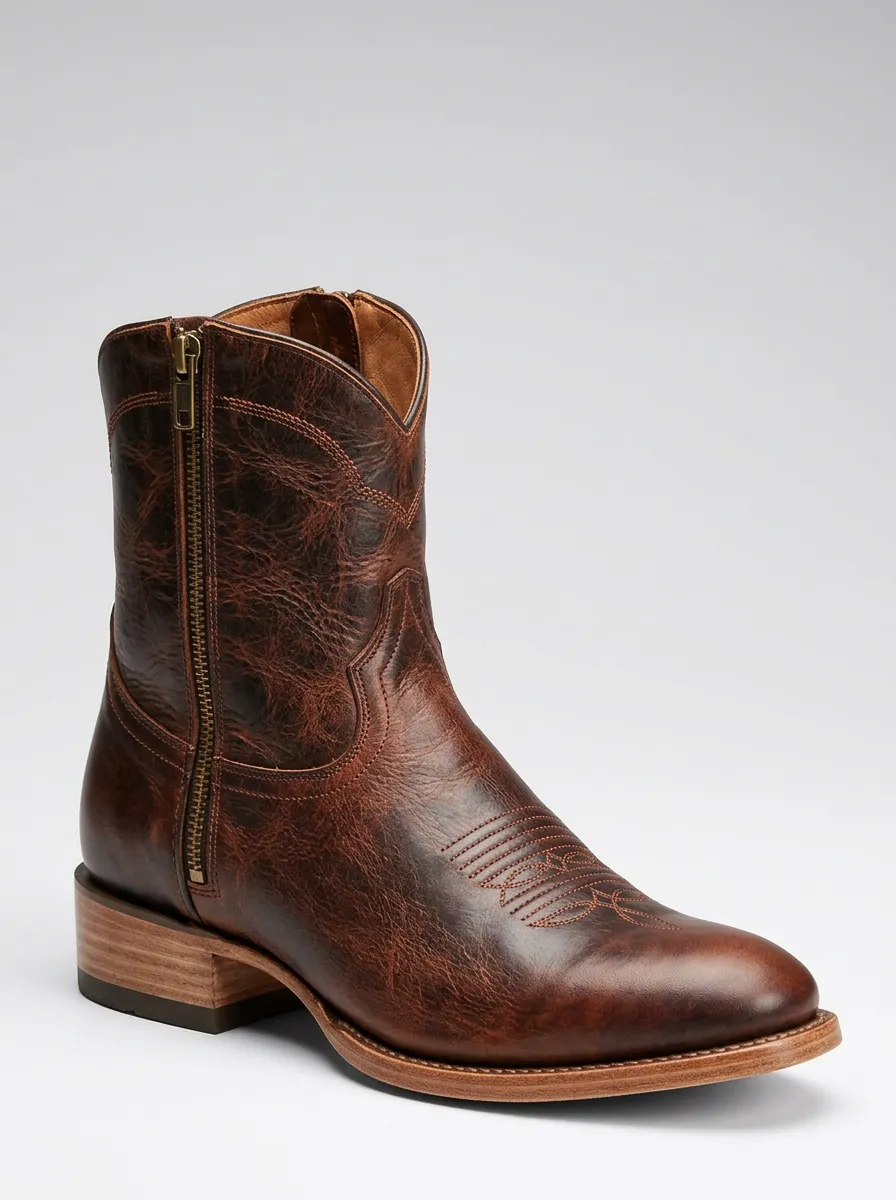Men's Distressed Side-Zip Western Ankle Boots