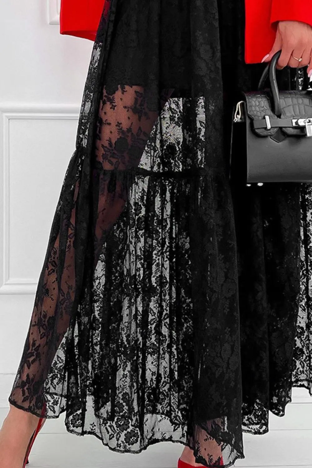 Lace Elastic Maxi Skirt