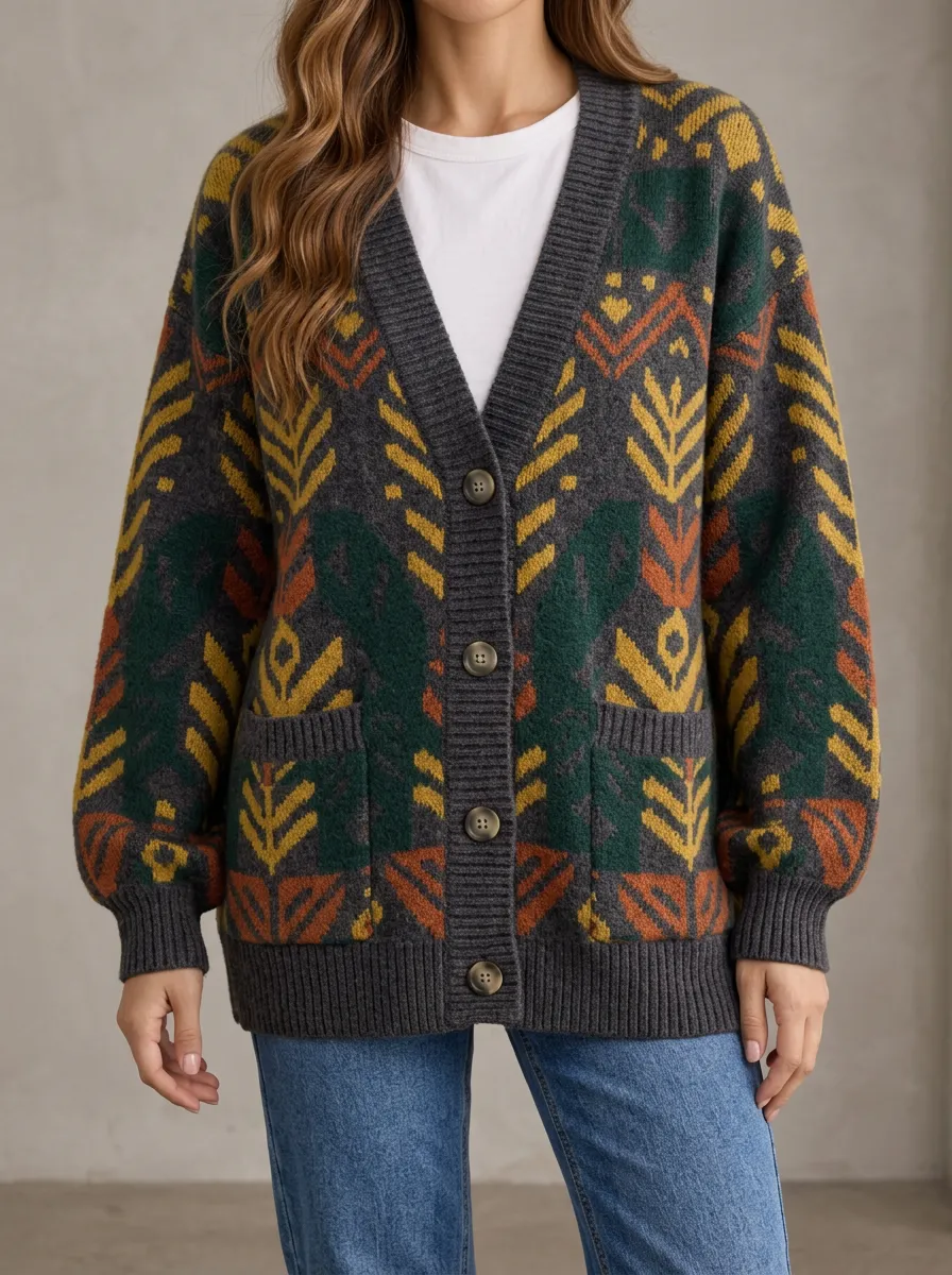 Modern Knit V Neck Button Front Women's Soft Knit Cardigan