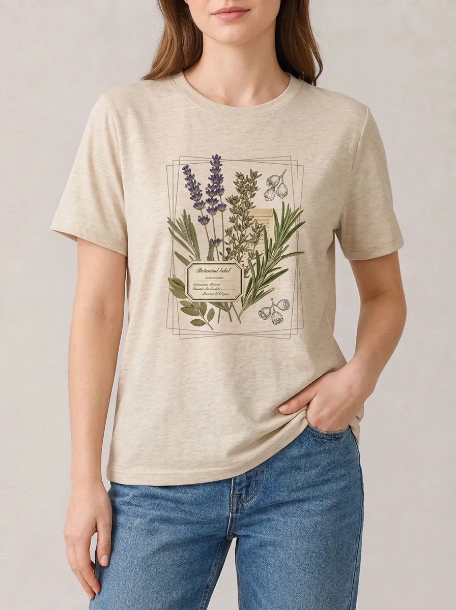 Women's Botanical Garden Lover Lavender Herb Printed T-shirt