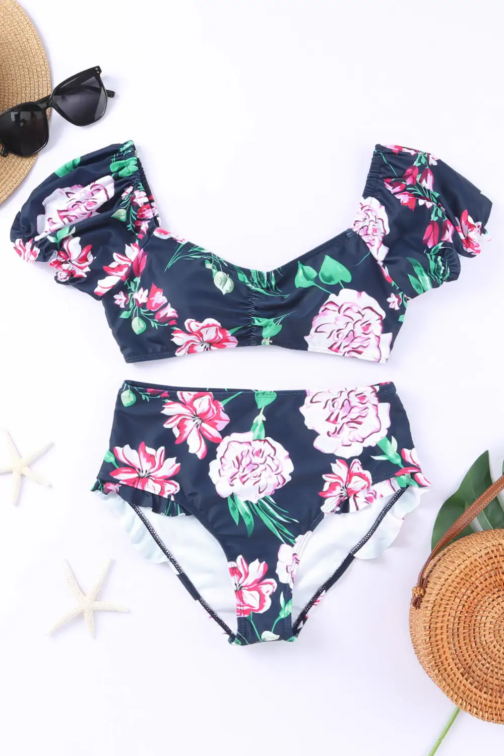 Swimwear Floral Ruffle Bodycom Party Bikinis