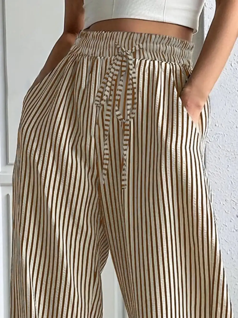 Sequin Striped High Rise Wide Leg Pants