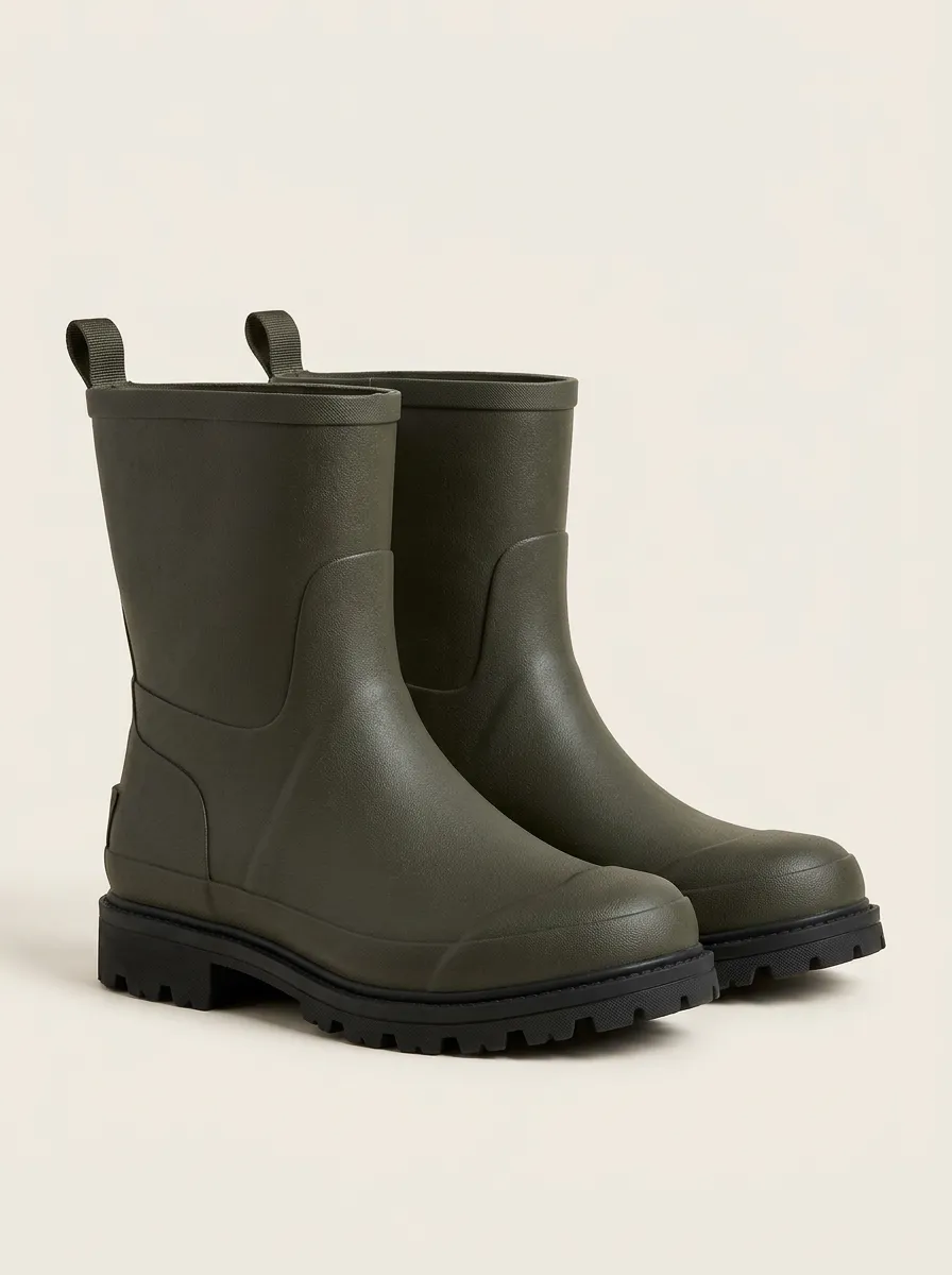 Men's Printed Rainwear Boots in Olive Green