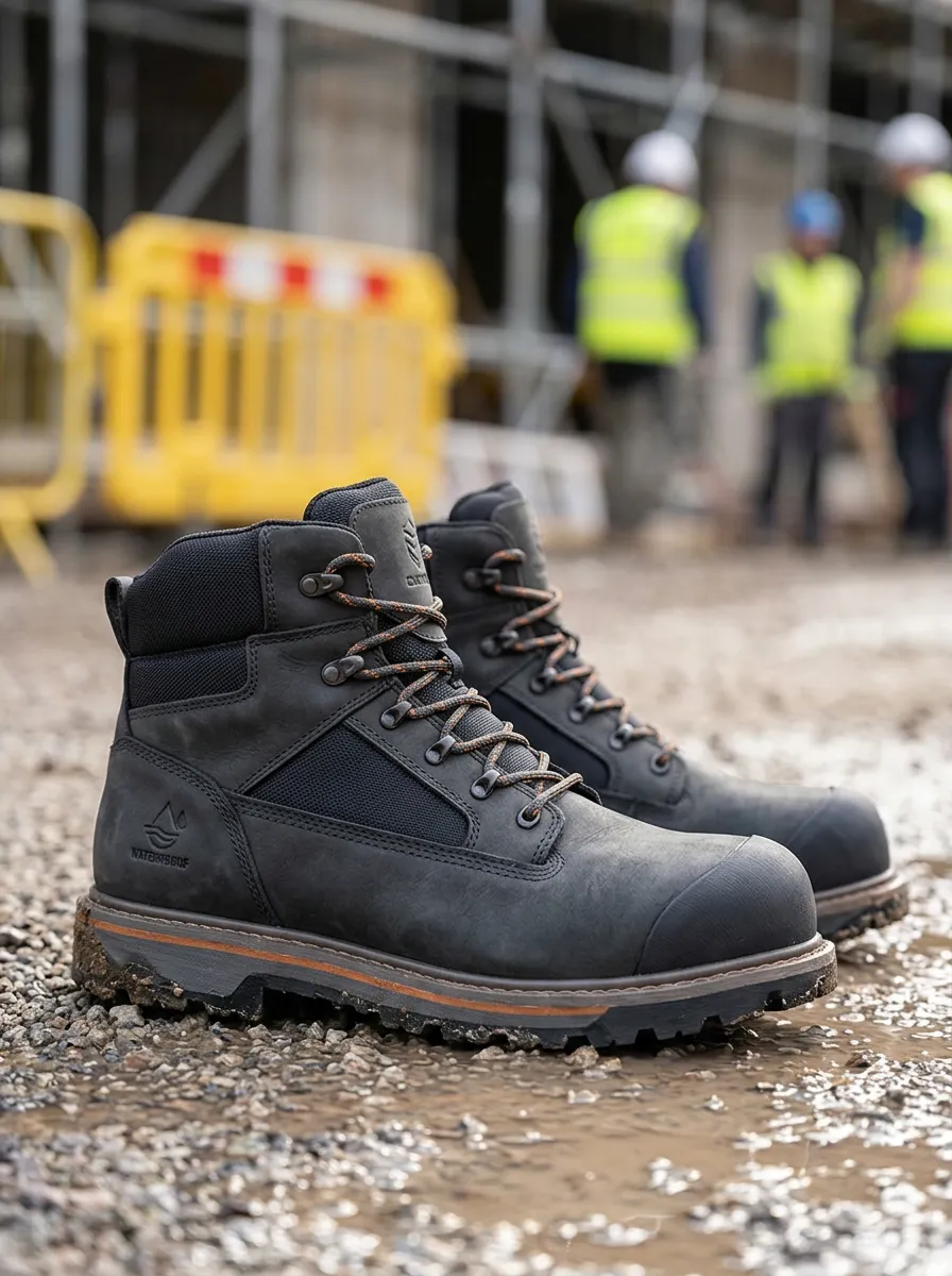 Men's Waterproof Construction Site Black Printed Work Boots