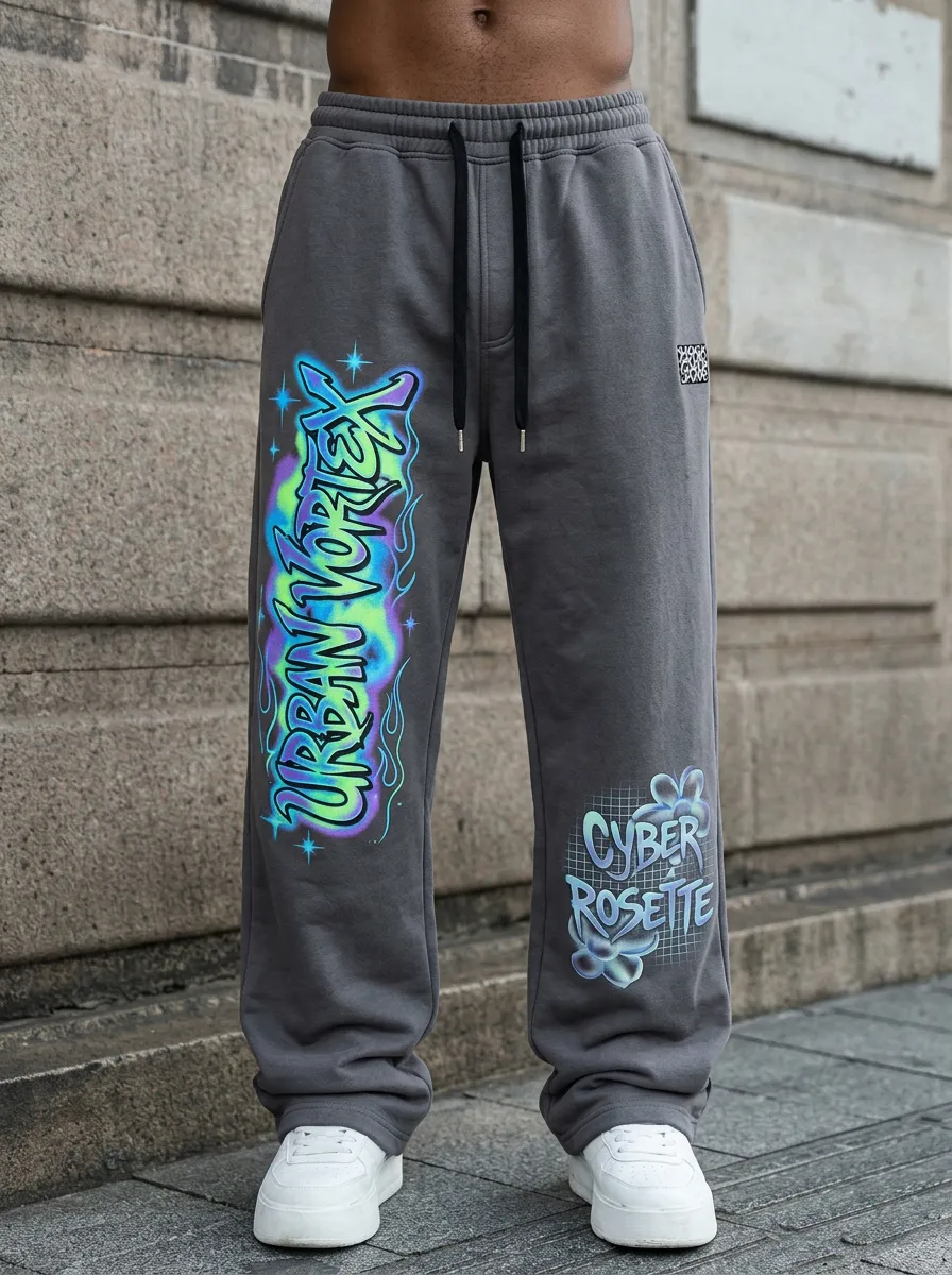 Men's Streetwear Urban Vortex Cyber Rosette Printed Sweatpants