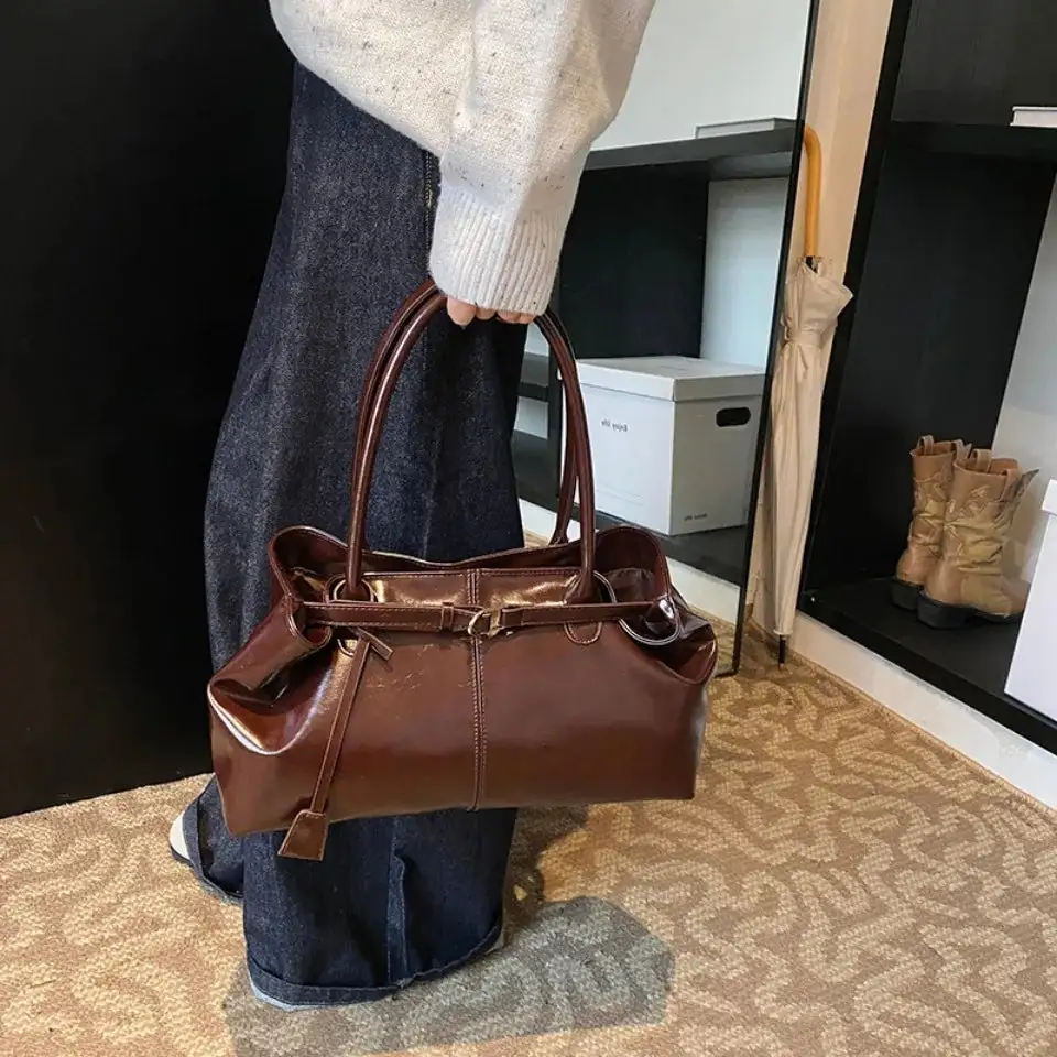 Chic Glossy Chocolate Brown Shoulder Bag