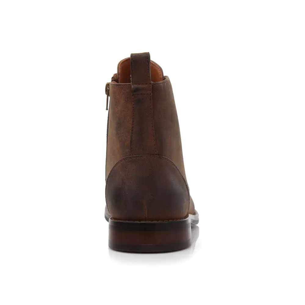 Faux-Leather Burnished Lace-Up Ankle Boots