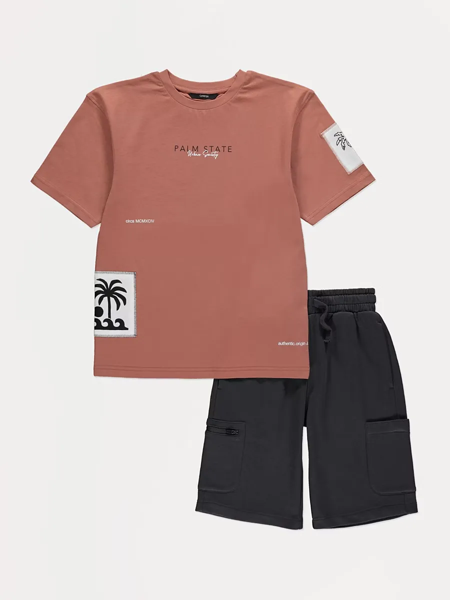 Terracotta Palm Patch T-Shirt and Shorts Outfit