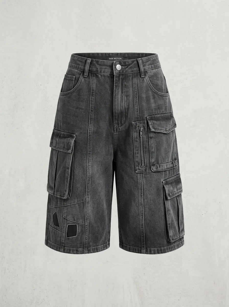 Travel Cargo Denim Washed Men's Cargo Shorts
