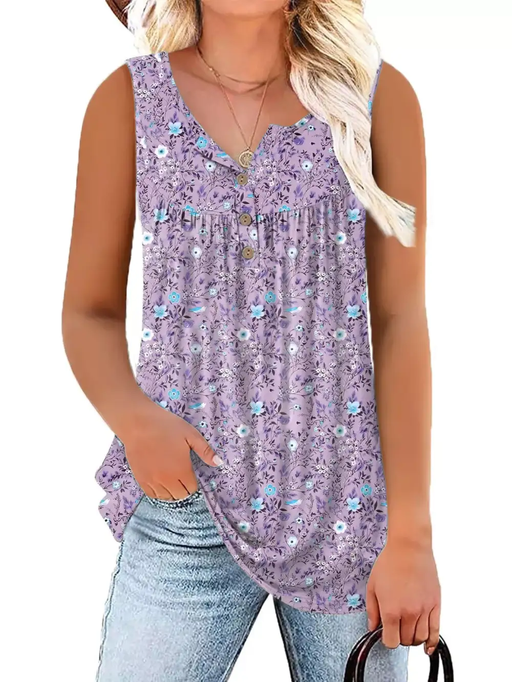 Full Size Button Detail Tank Plus Size
