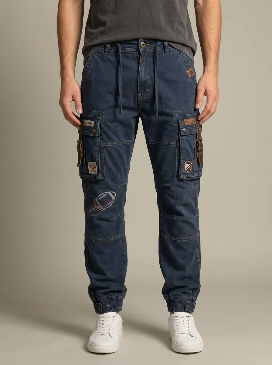 Men's American Football Fan Rugby Ball Printed Cargo Joggers