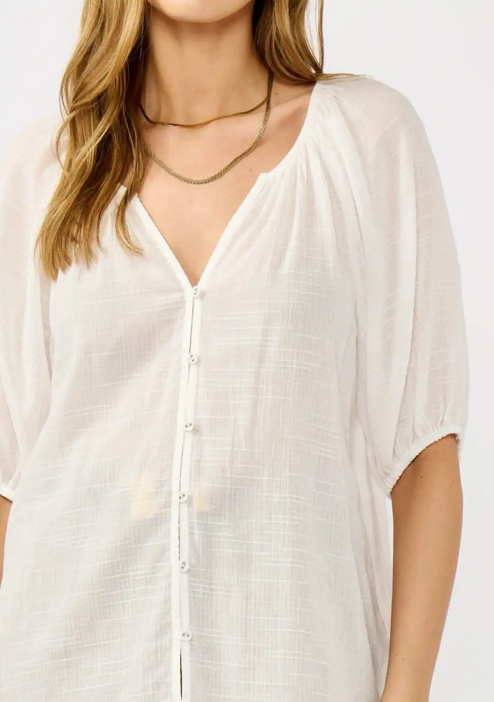 Notched Puff Sleeve Blouse