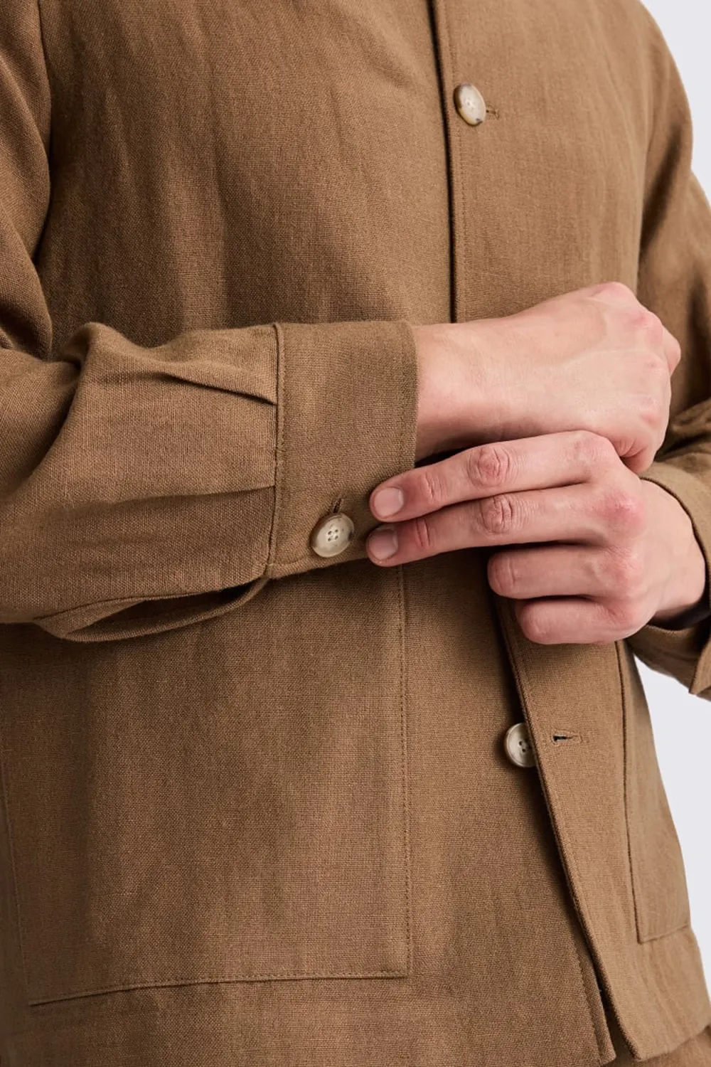 Wool And Linen Blended Men's Shirt Jacket  Khaki