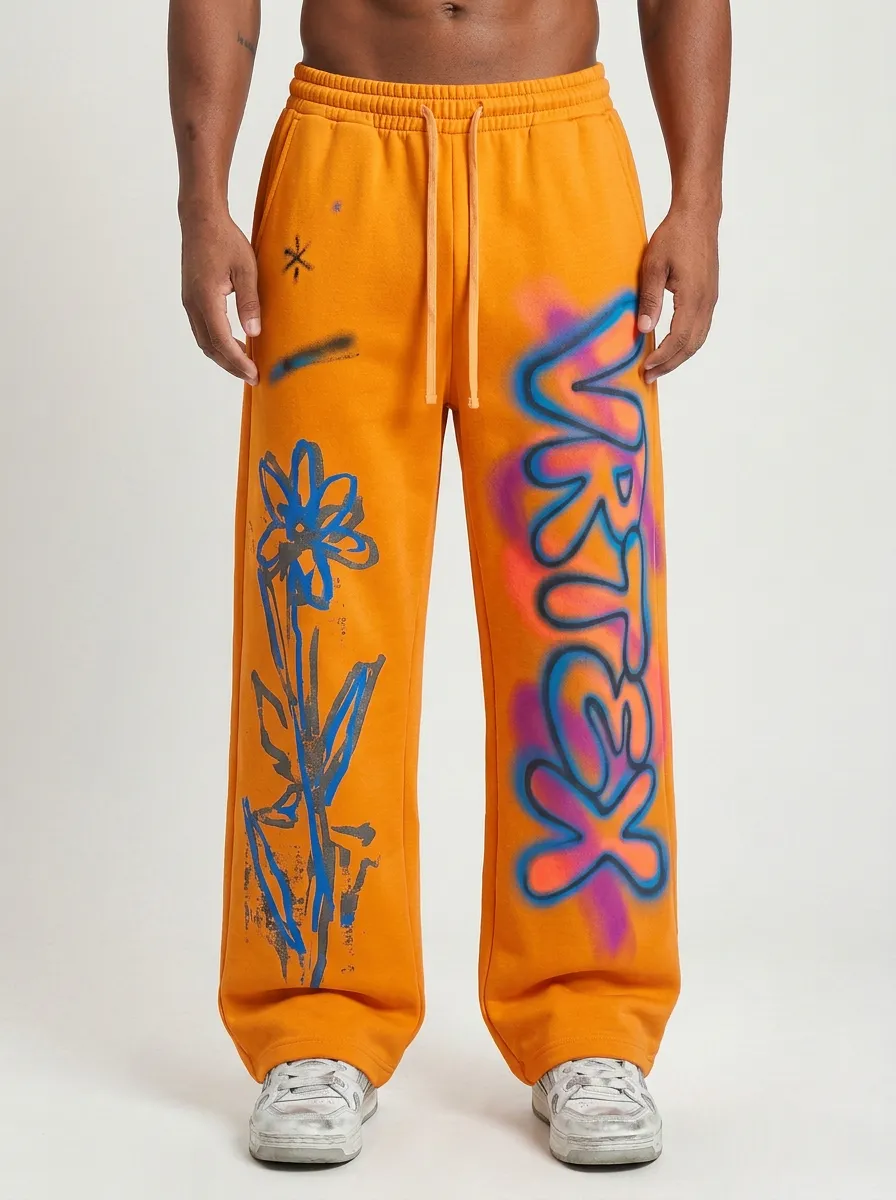 Unisex Metro-Inspired Streetwear Graffiti Floral Sweatpants