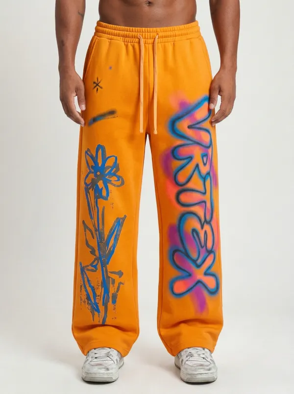 Unisex Metro-Inspired Streetwear Graffiti Floral Sweatpants