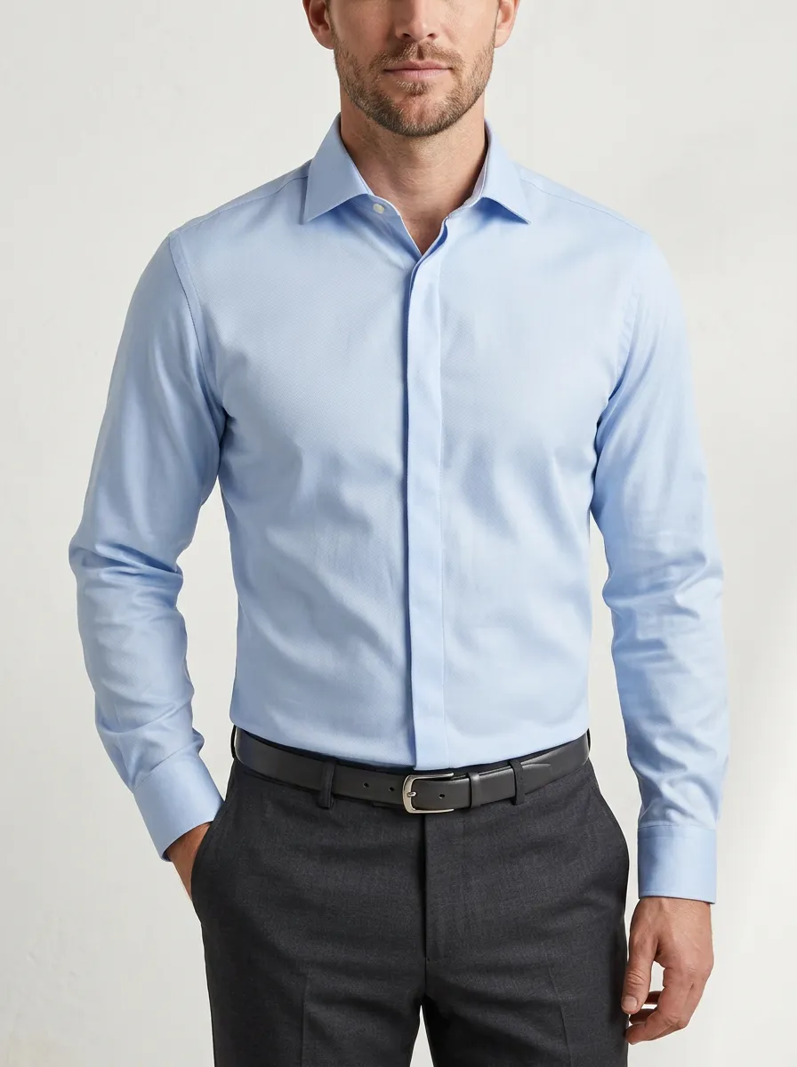 Men's Business Formal Light Blue Solid Color Dress Shirt