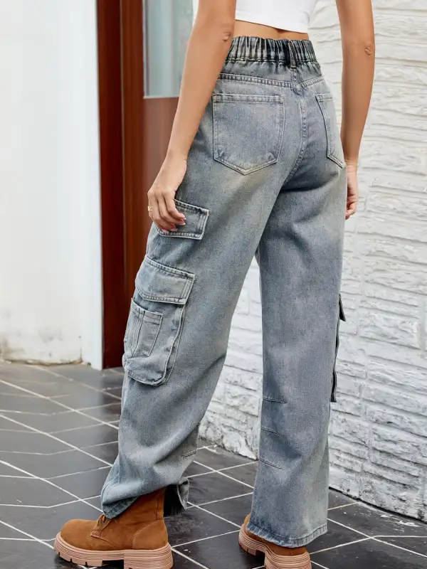 Washed Jeans Pocket Detail Denim