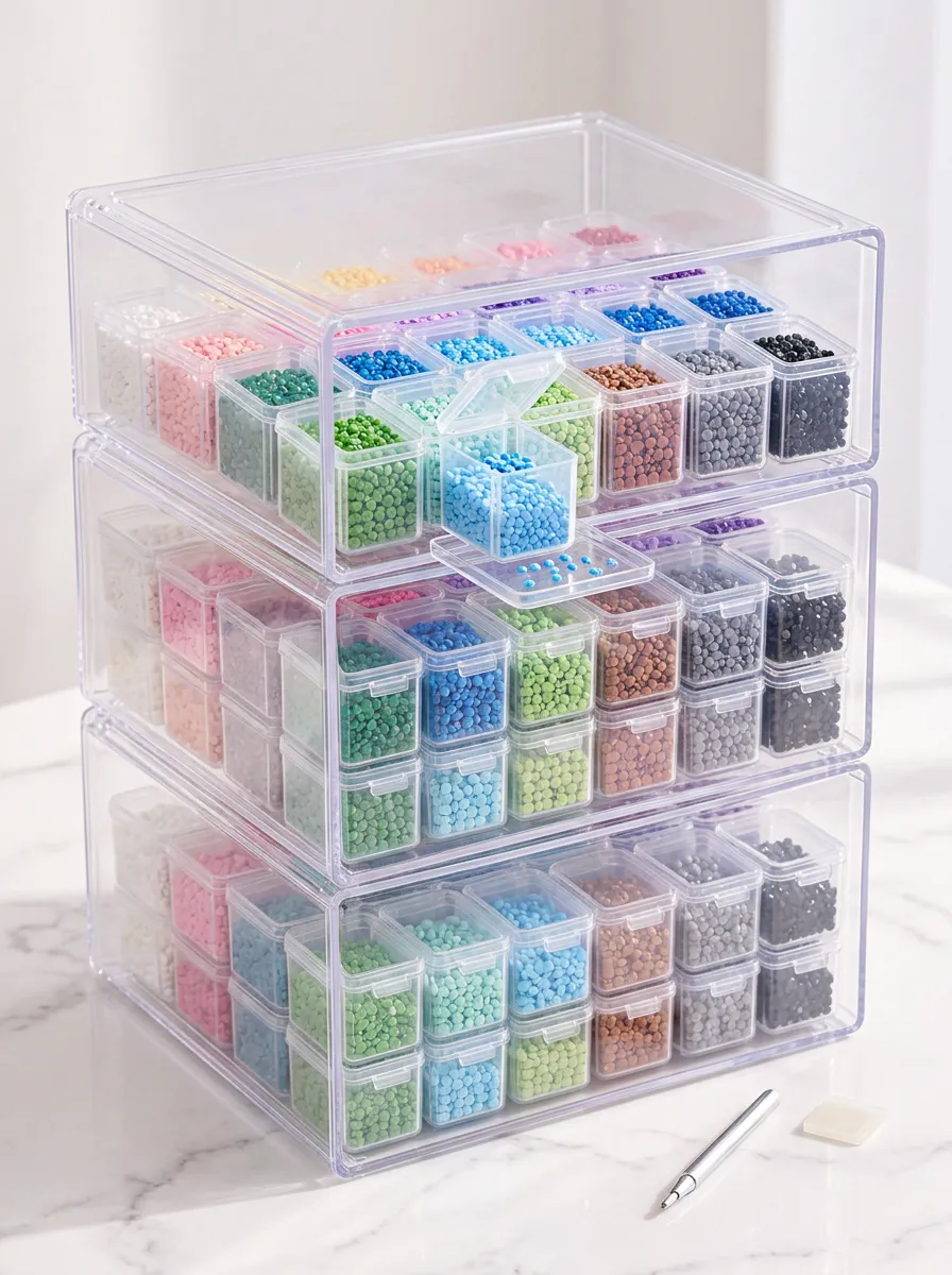 Multi-Grid Clear Diamond Painting Bead Storage Box