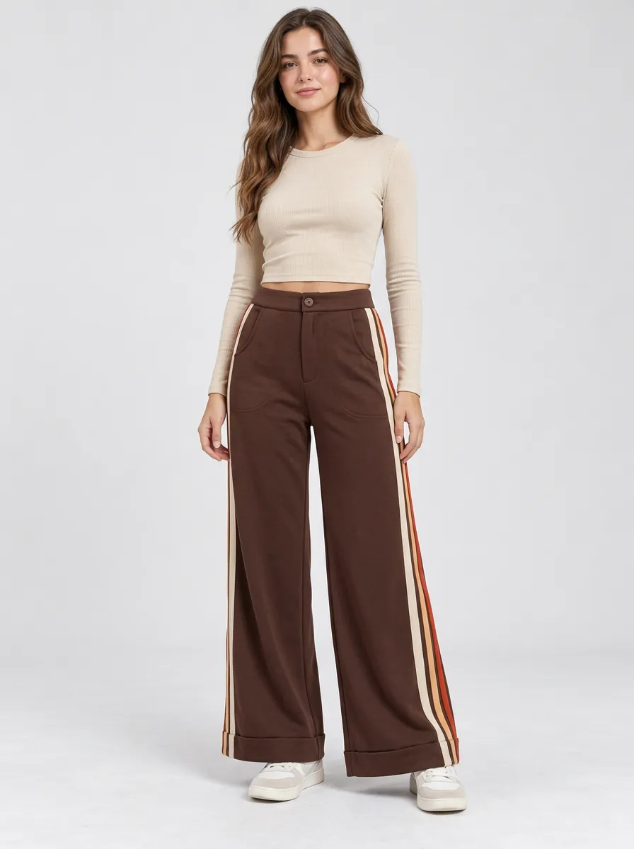 Women's High-Rise Patch-Pocket Cuffed Wide-Leg Trousers