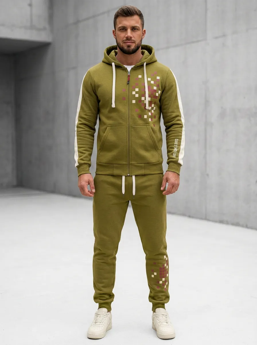 Men's Casual Sportswear Pixel Pattern Print Jogger Set