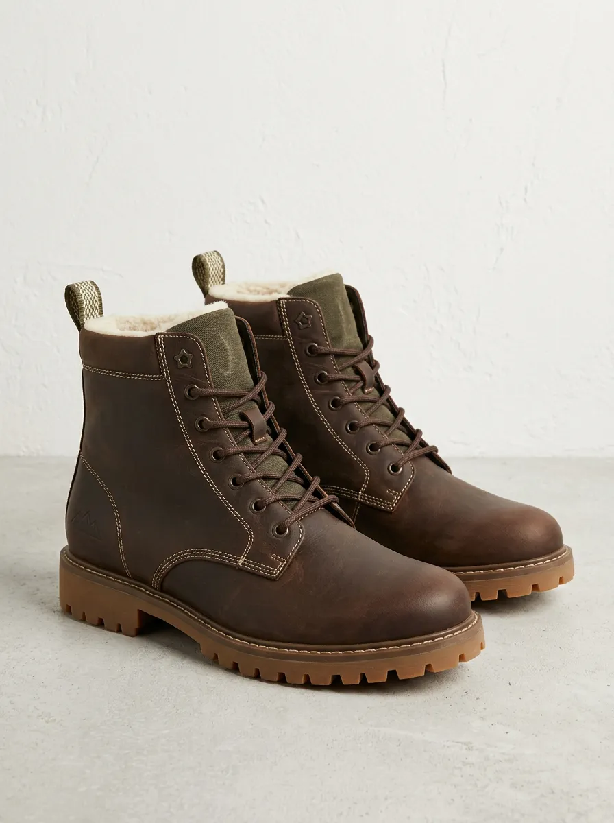 Active Leather Look Faux Fur Lined Street Look Unisex Warm Boots
