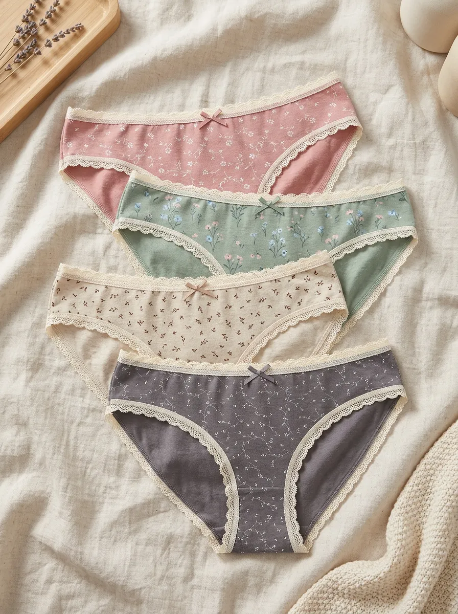 Women's Lace Trim Floral Printed 4-Pack Underwear Set