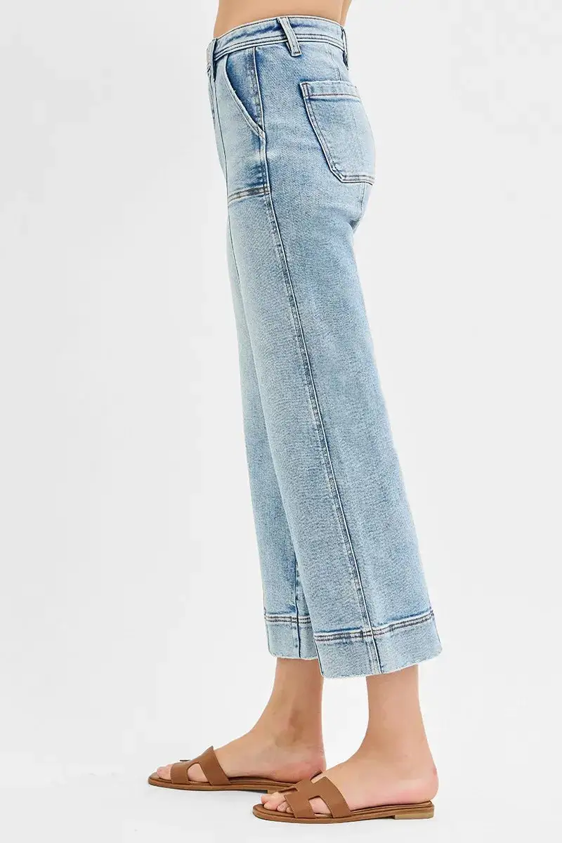 High Waist Wide Leg Seam Denim Jeans