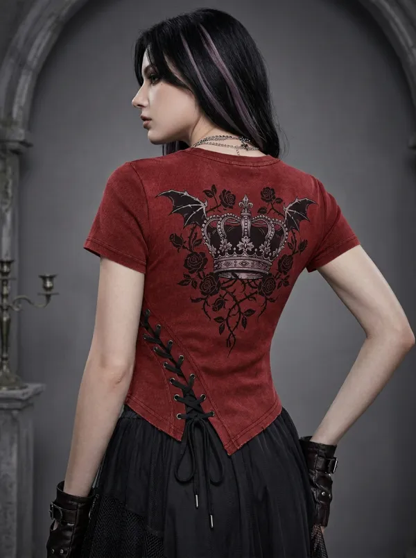 Moonlit Bat Rose Lace Collection Women's Gothic T-Shirt