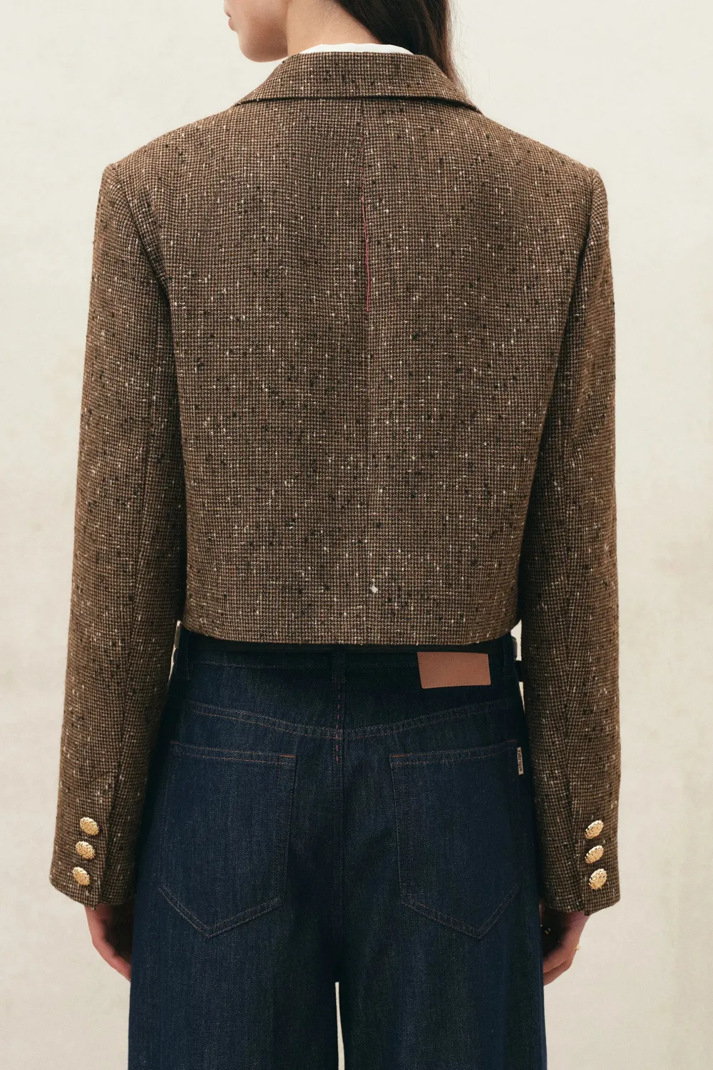 Cropped Houndstooth Tailored Blazer