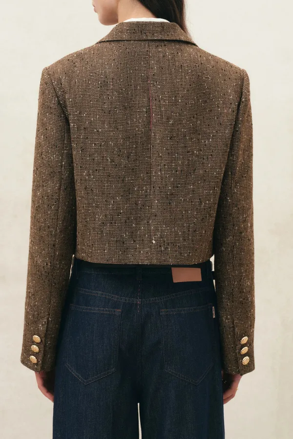 Cropped Houndstooth Tailored Blazer