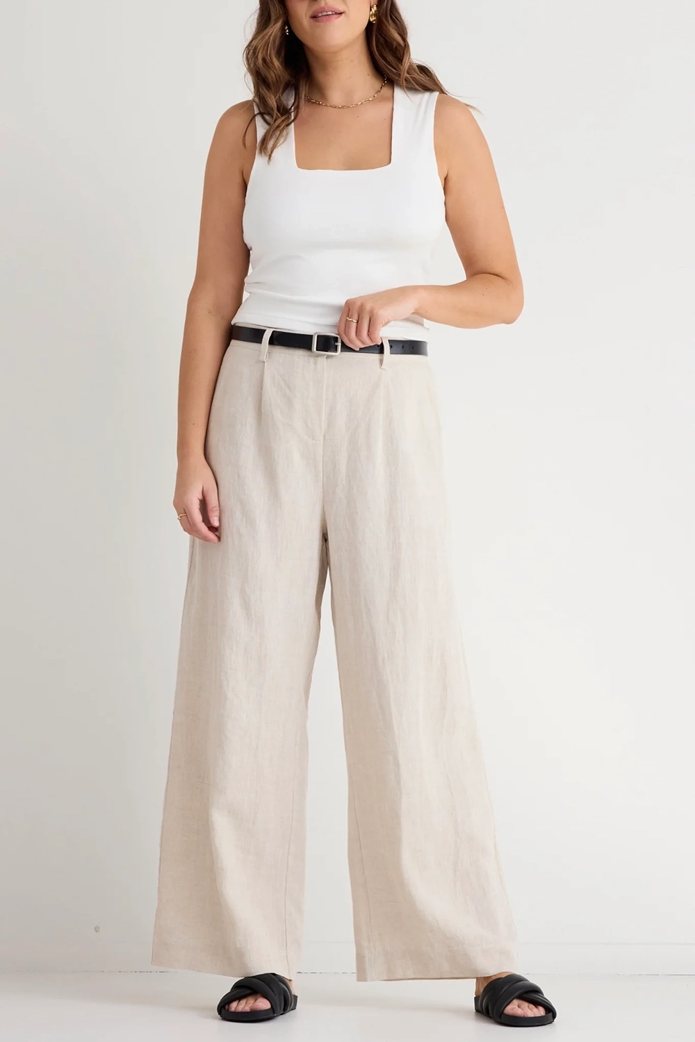 Natural Linen Pleat - Front Wide Pants