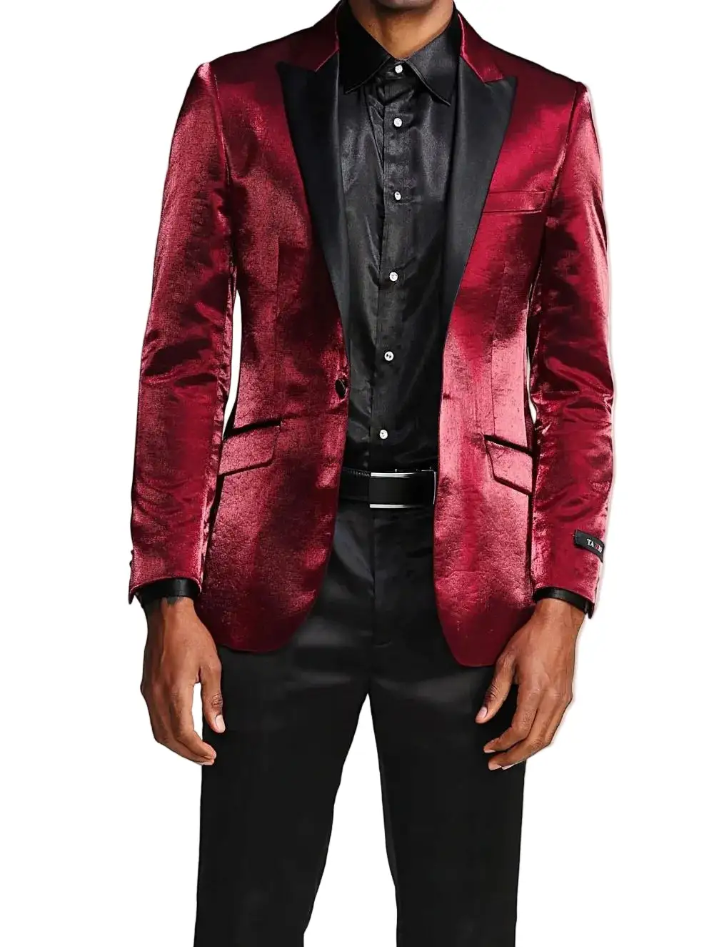 Burgundy Slim Fit Satin Solid Peak Lapel Blazer