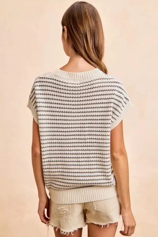 Pointelle Stripes Sleeveless Drop Shoulder Lightweight Sweater Top