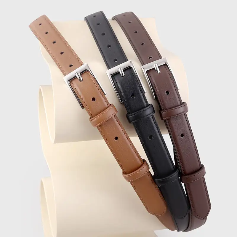 Everyday Classic Leather Skinny Belt with Buckle