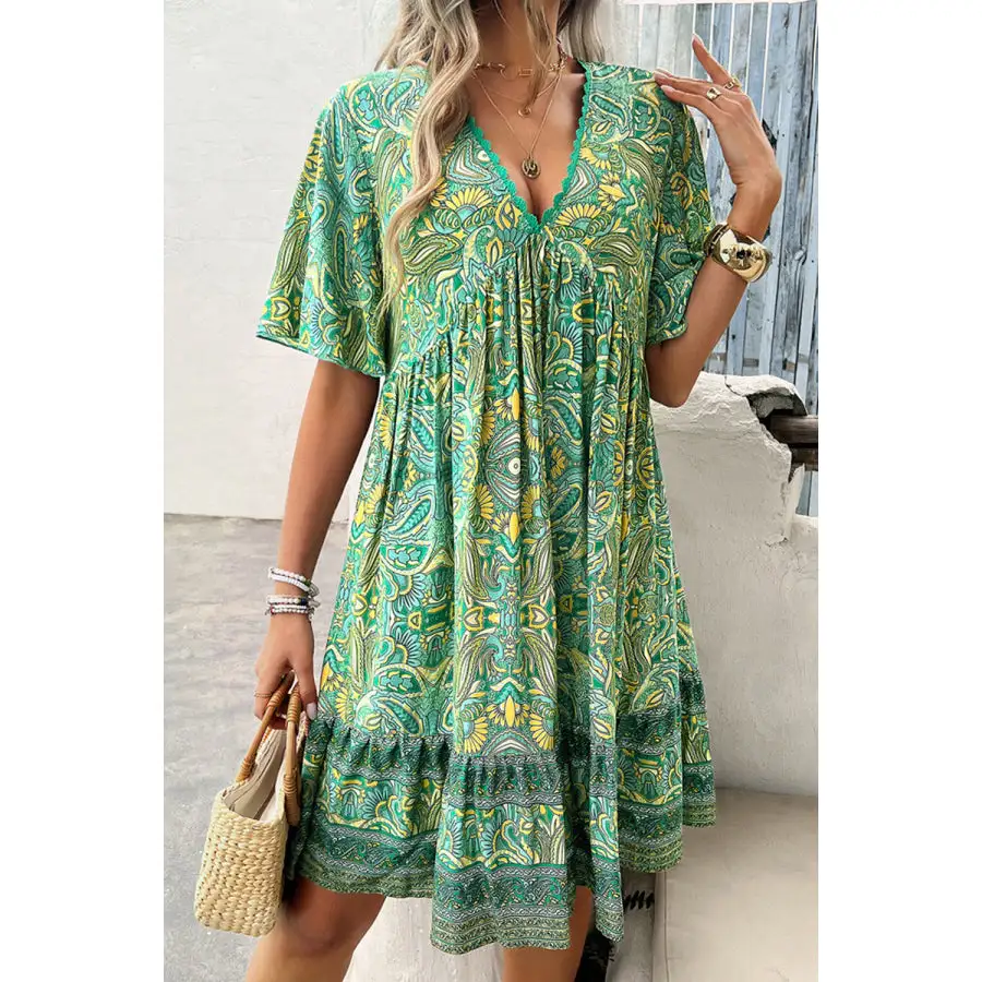 V-Neck Half Sleeve Mini Dress