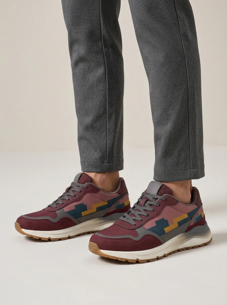 Men's Geometric Colorblock Printed Sneakers