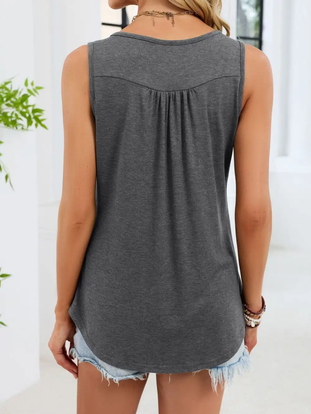 Button Detail Round Neck Tank