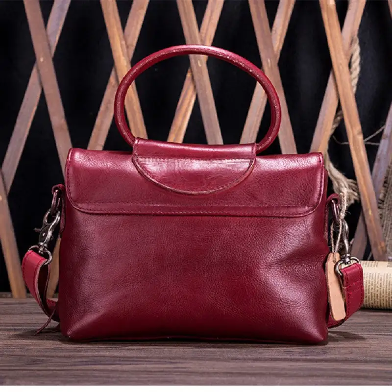 Vintage Leather Messenger Bag Tassel Horizontal Square