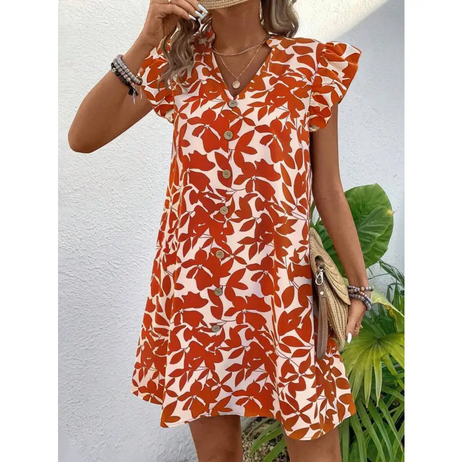 Notched Cap Sleeve Mini Dress
