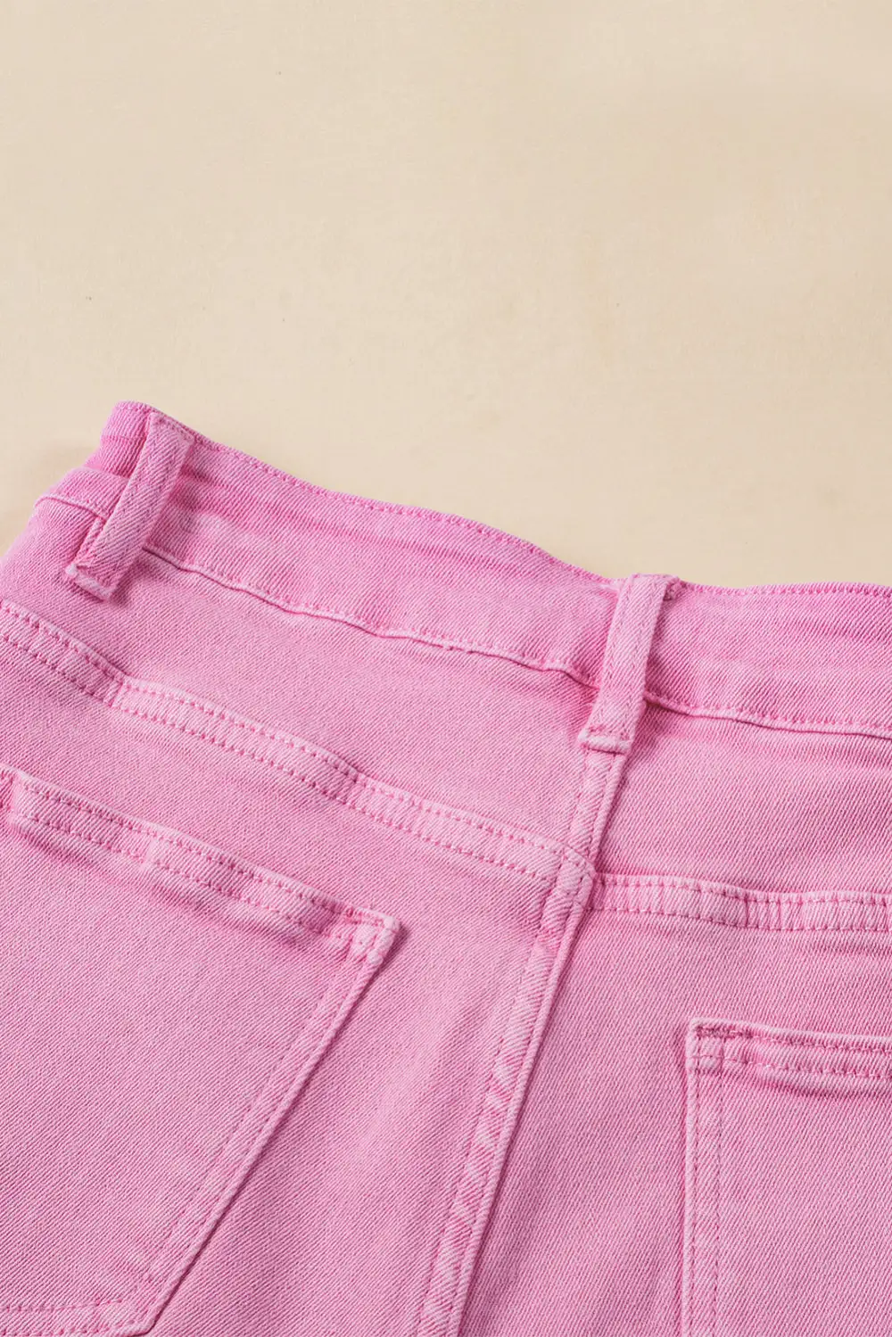Pink Frayed Edge Mid Rise Denim
