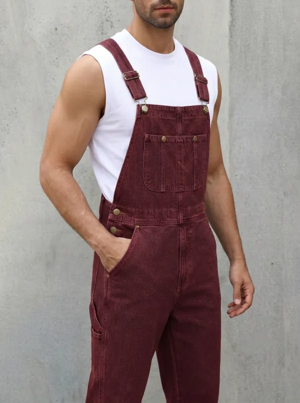 Men's Casual Vintage Blue Denim Bib Overalls