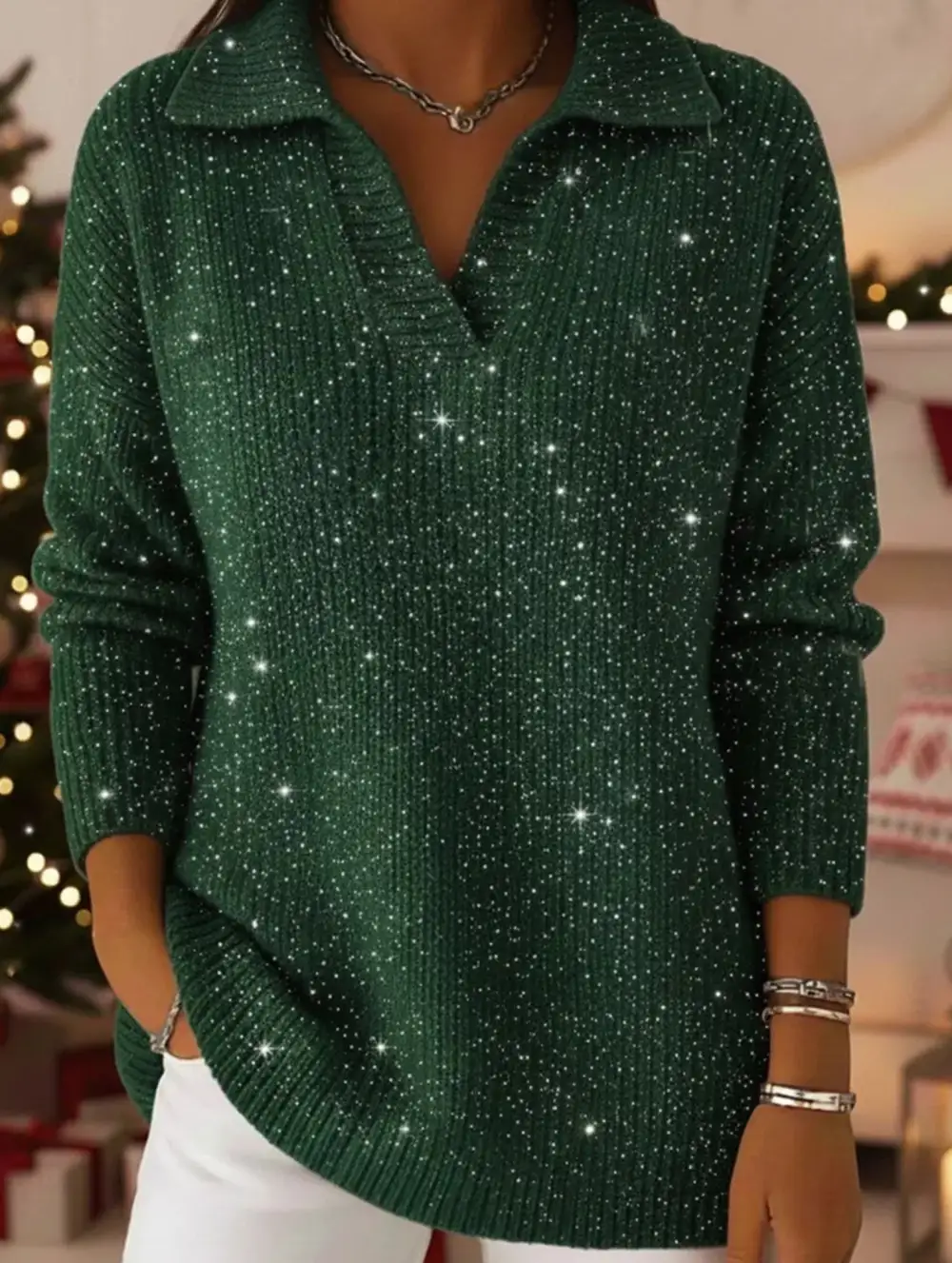 Long Sleeve Top with Sparkly Sweater