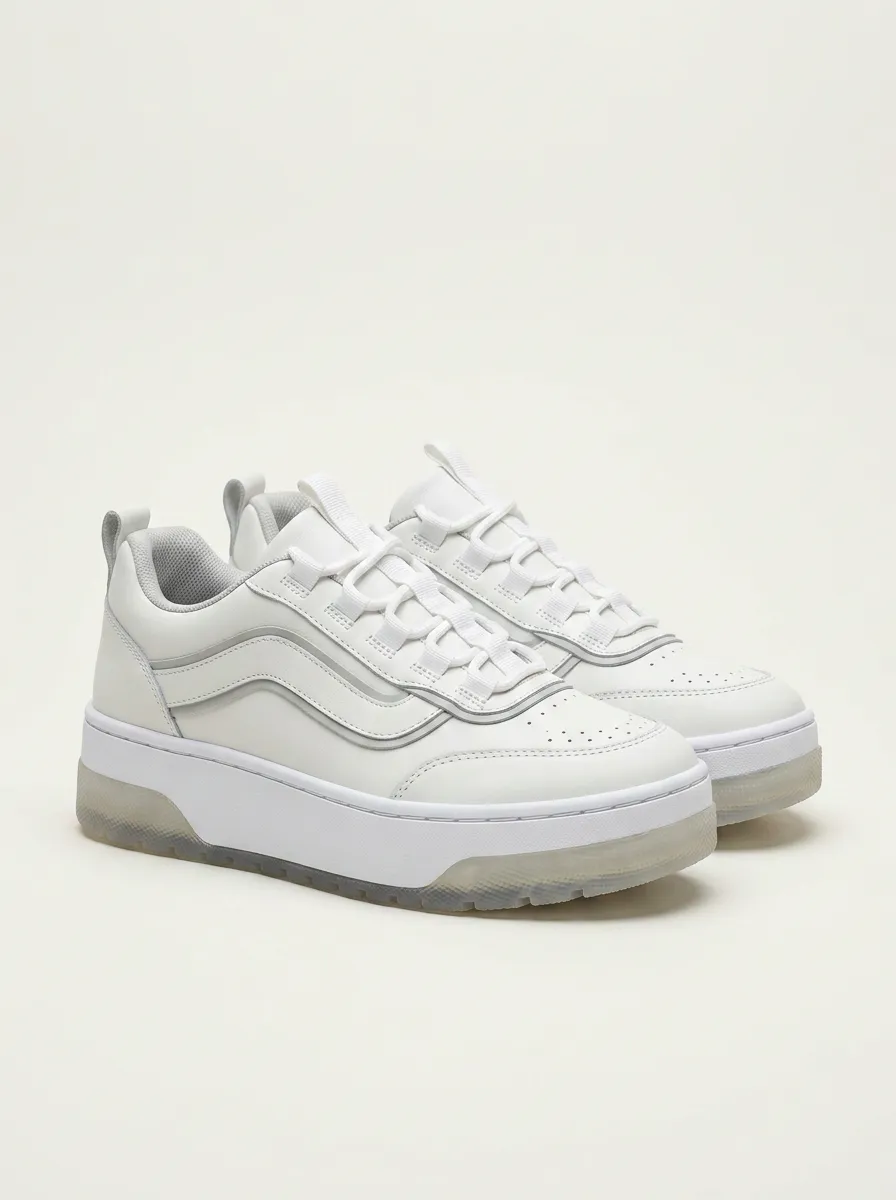 Lace-Detail Perforated Lace-Up Platform Women's Low-Top Skate Sneakers