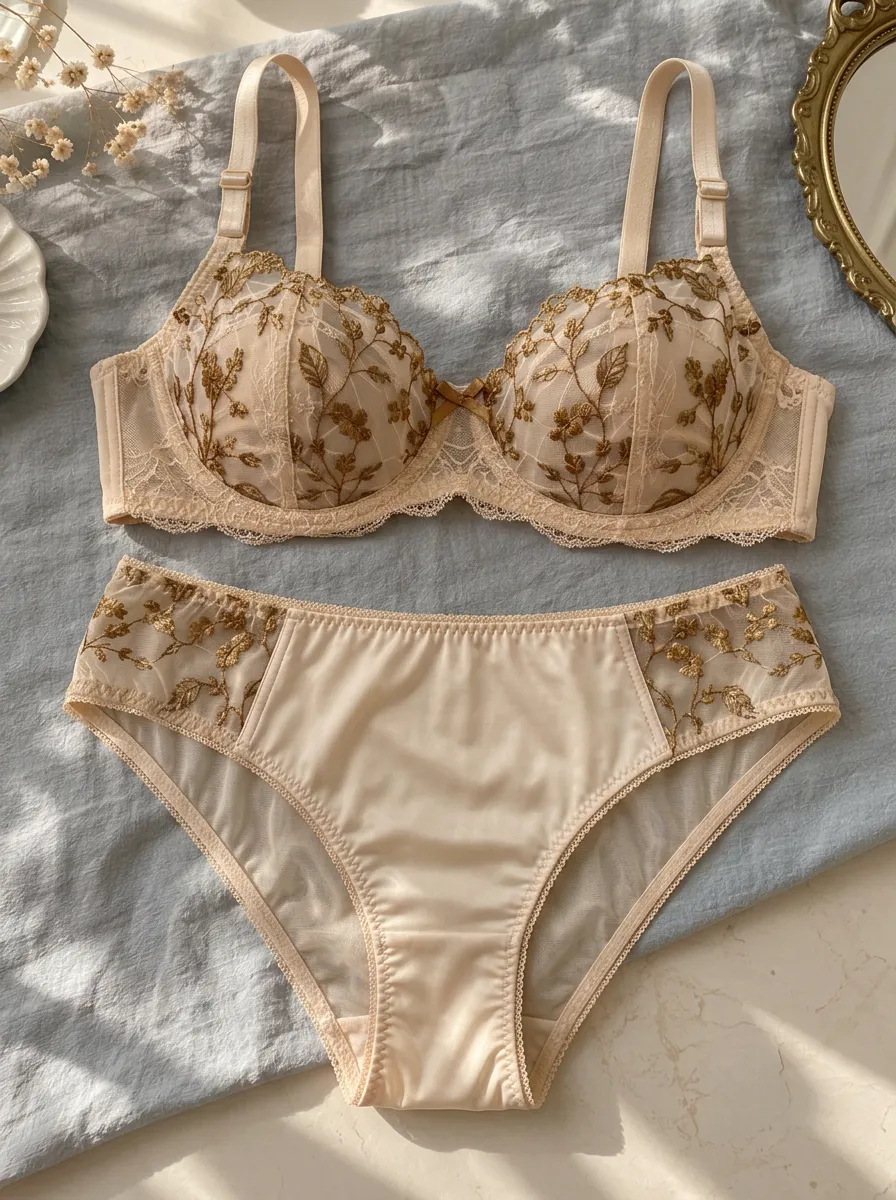 Women's Floral Embroidery Lace Embroidered Adjustable Strap Lingerie Set