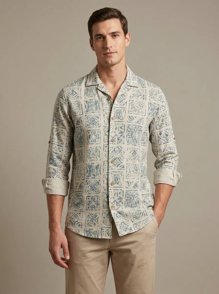 Men's Resort Inspired Tile Printed Shirt