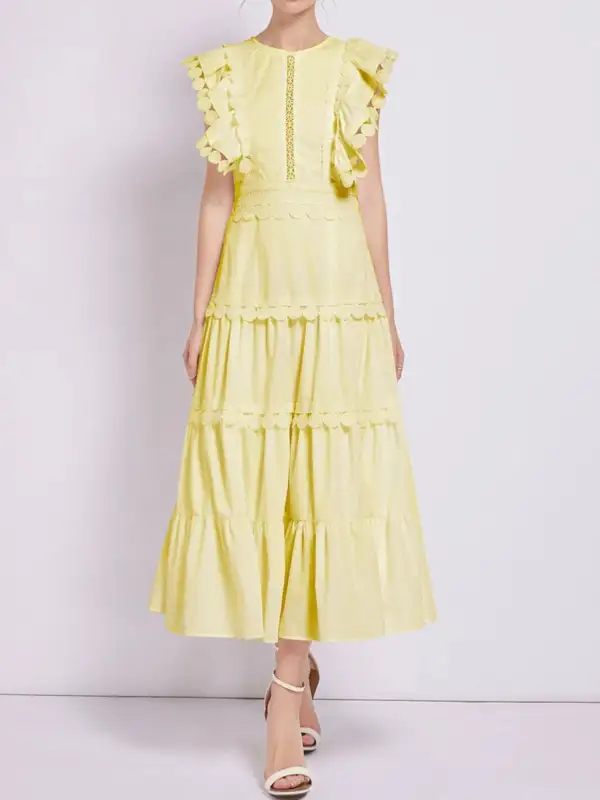 Embroidered Ruffle Tiered Dress Casual