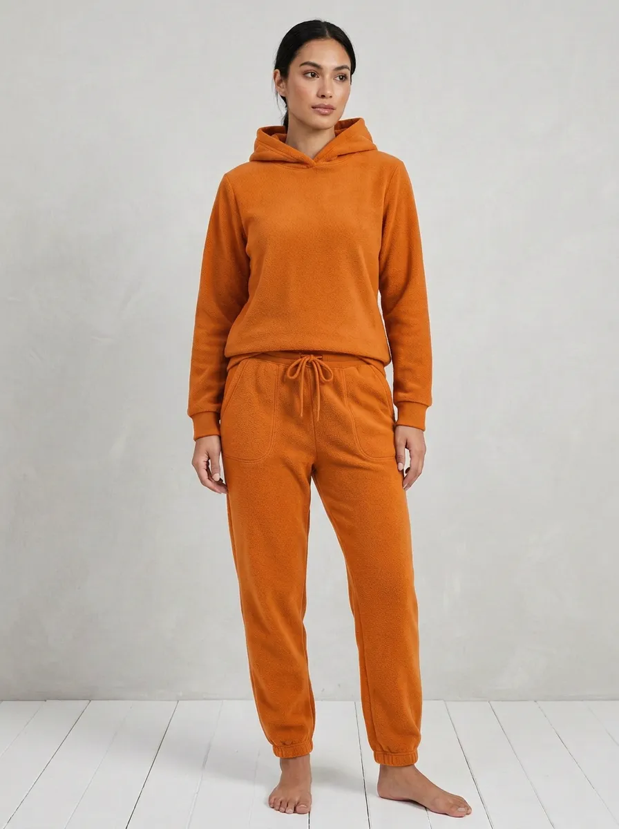 Women's Structured-Hood Hoodie And Patch-Pocket Jogger Fleece Lounge Set