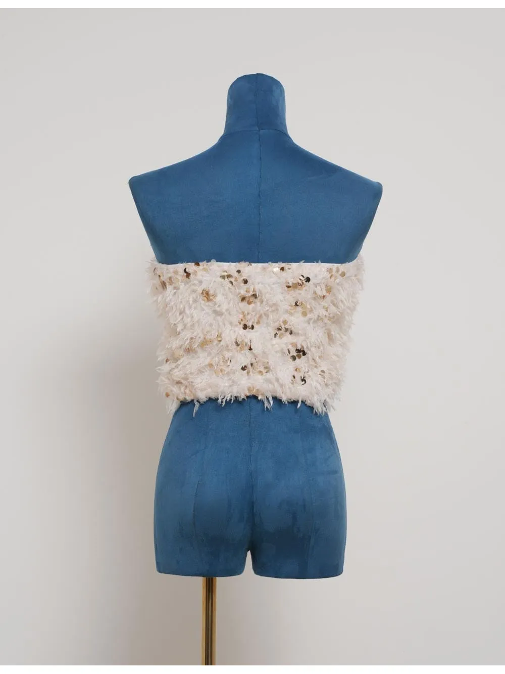 Chic Faux Fur Shiny Sequin Crop Tube Top