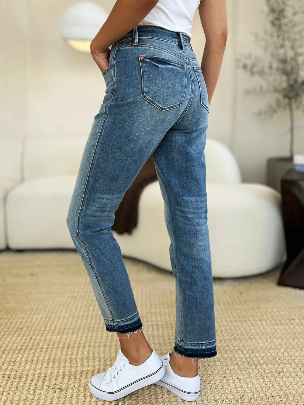 Mid Rise Rigid Magic Release Hem Denim Jeans