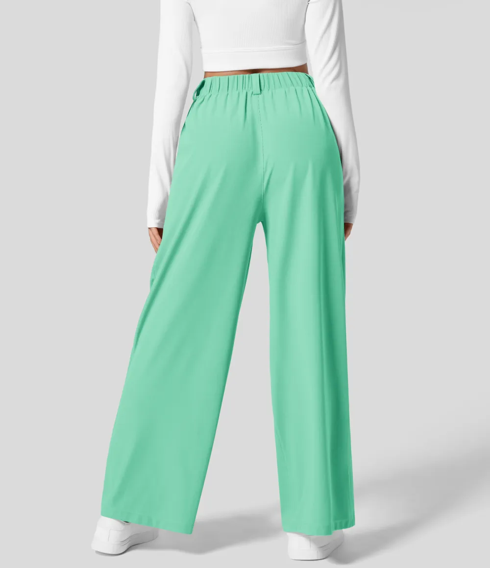 2026🔥  High Waisted Plicated Side Pocket Wide Leg Waffle Work Pants